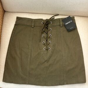 Forever 21 Khaki Lace-Up Mini Skirt